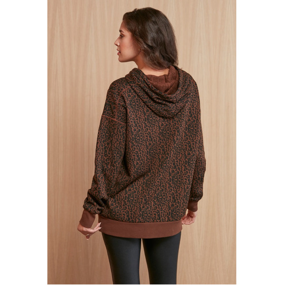 EVEREVE NWT Peyton Jensen Brown Leopard Print Erin Tunic Hooded Sweatshirt // XS - Picture 2 of 10
